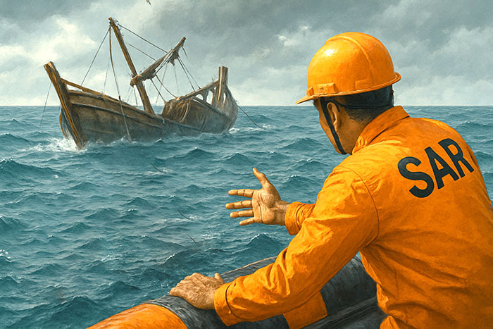 ILUSTRASI: Sebuah perahu Tim SAR menyisir perairan untuk mencari korban kecelakaan laut. | rotendao.com